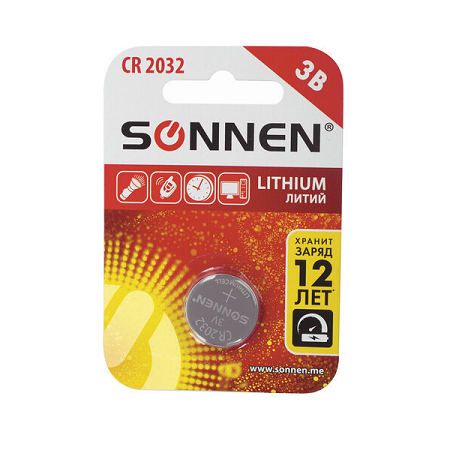 Батарейка  SONNEN Lithium CR2032 451974, 3 В, 1 шт